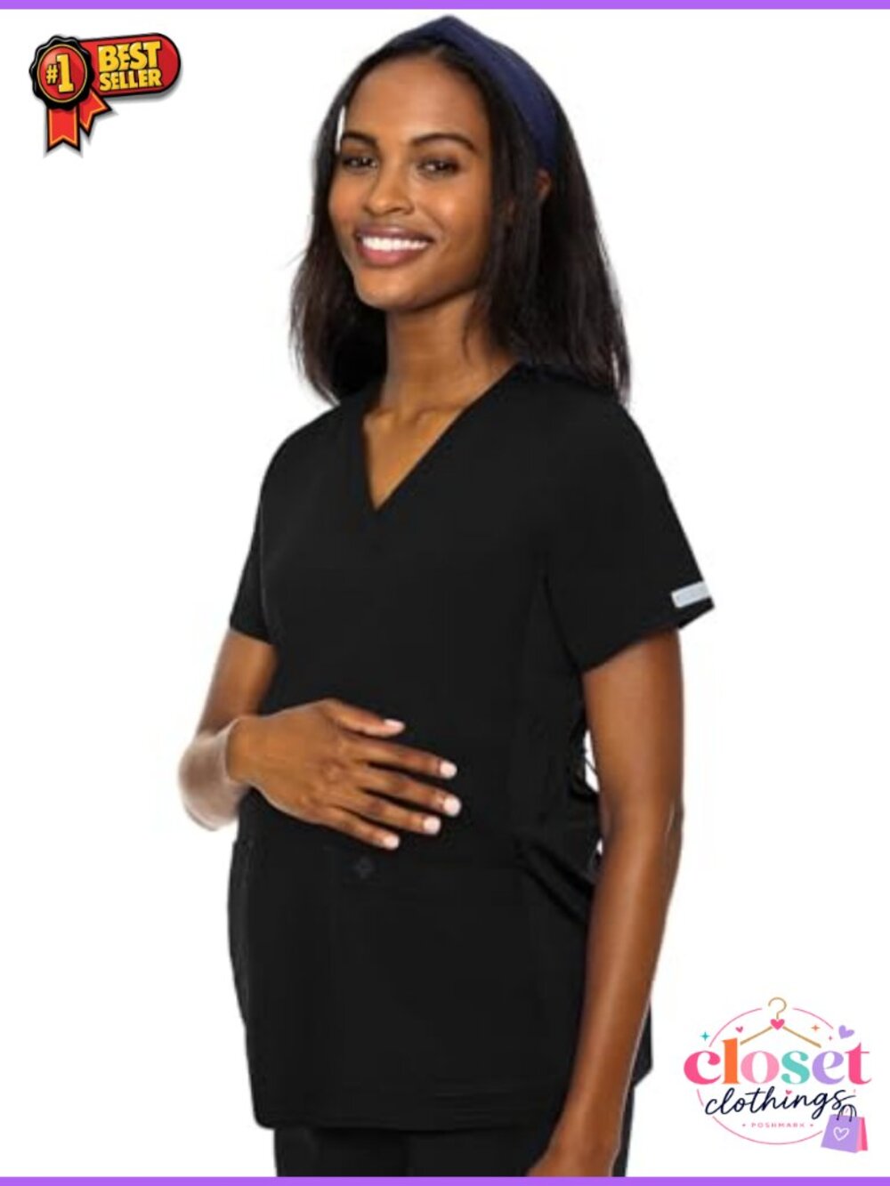 Med Couture Touch Maternity Scrub Top V-Neck 2 Pockets Pregnancy Fit